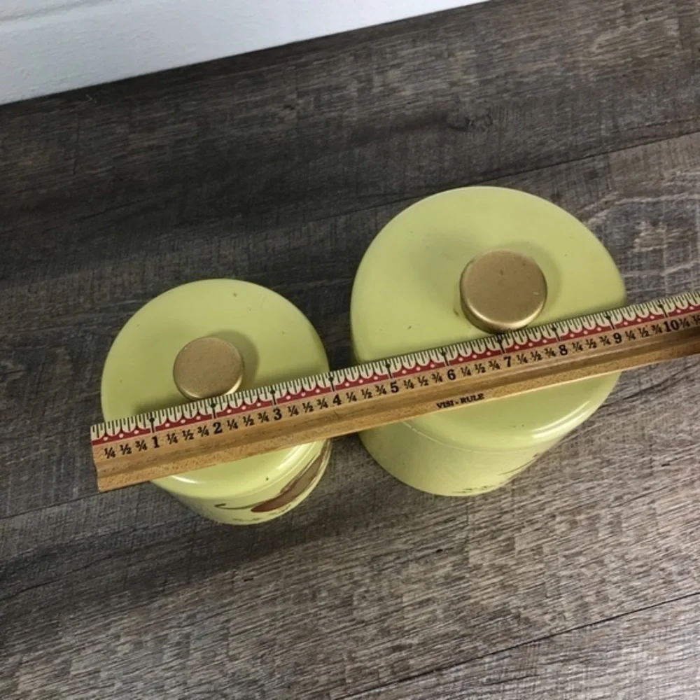 Vintage Ransburg metal canisters Made in USA set of two apples peaches fruit